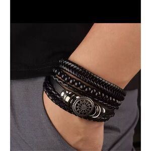 Wrap Leather Bracelets for Men Vintage Life Tree Rudder Charm Wood beans Ethnkc